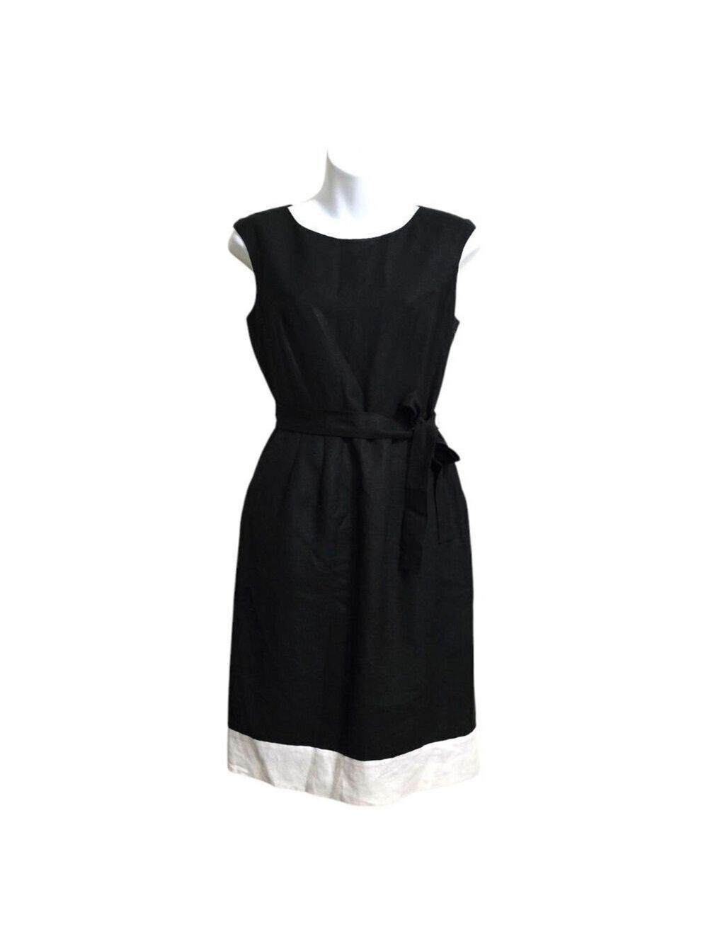 Calvin Klein Sleeveless Colorblock Linen Blend Tie Waist Shift Dress Sz 2